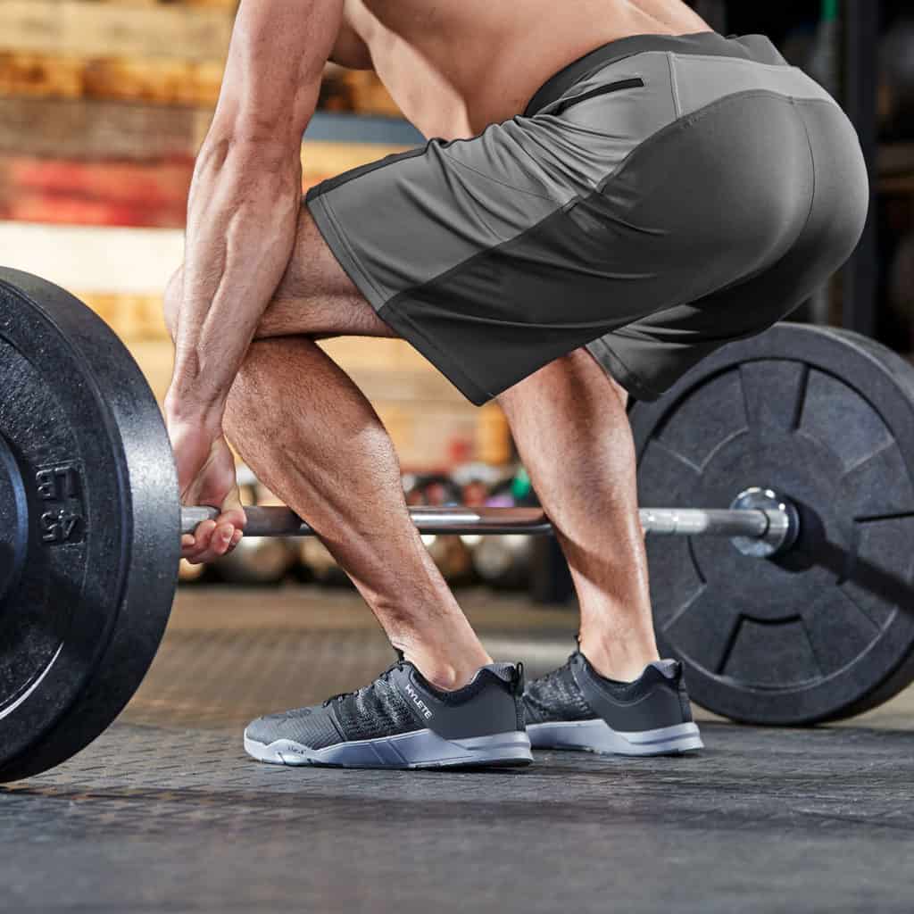 Deadlift in the The Helix II men's workout short from Hylete - best for CrossFit - Gun Metal/Cool Gray