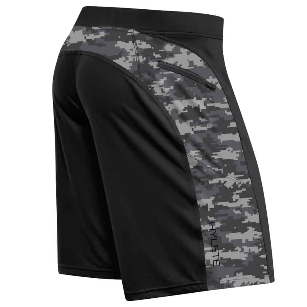 Back view of the Hylete Helix II workout shorts for CrossFit - Black/Camo