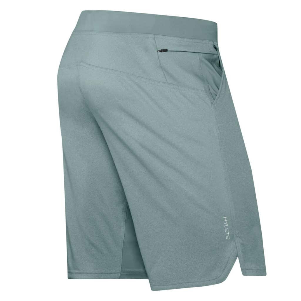 Back view of the Fuse Men's Workout Shorts for CrossFit from Hylete in Heather Trellis/Trellis color