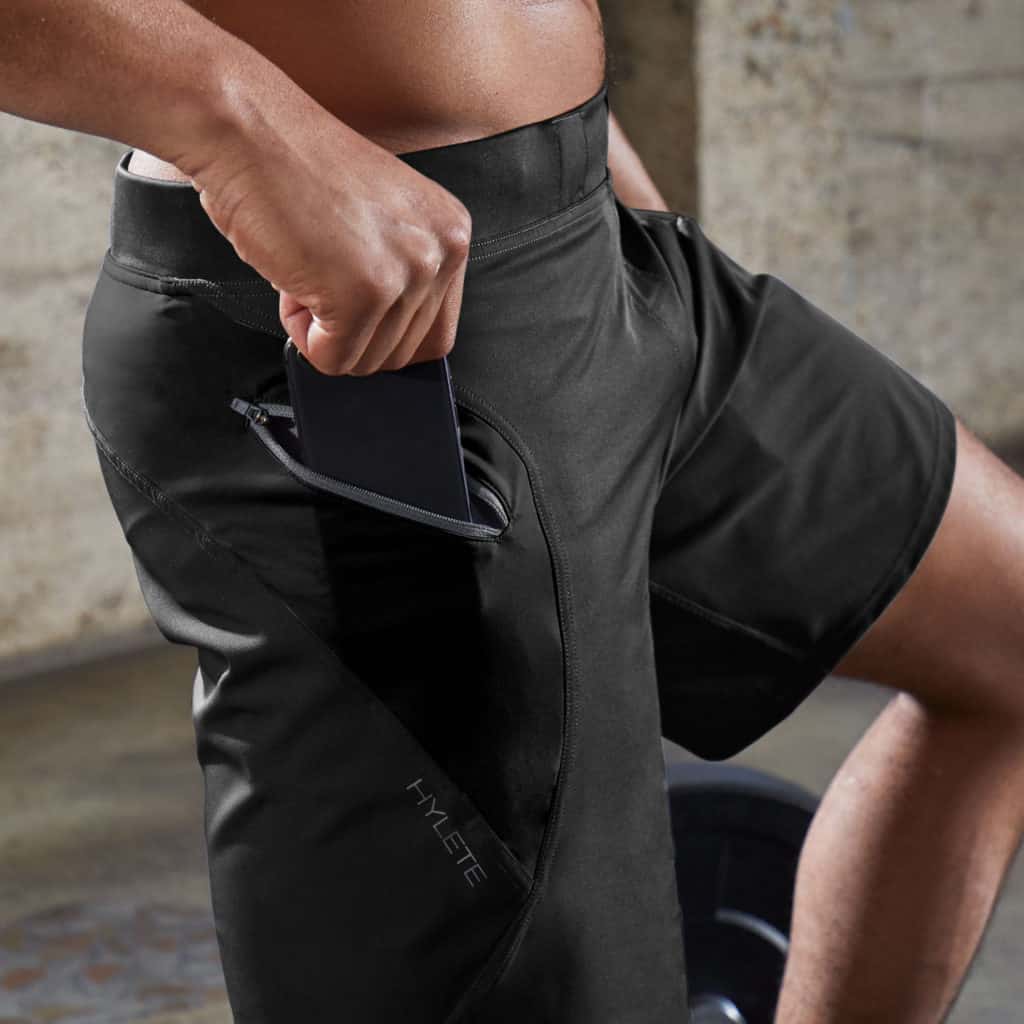In the gym with Hylete Verge II Mens Workout Shorts for CrossFit - Black with inner liner