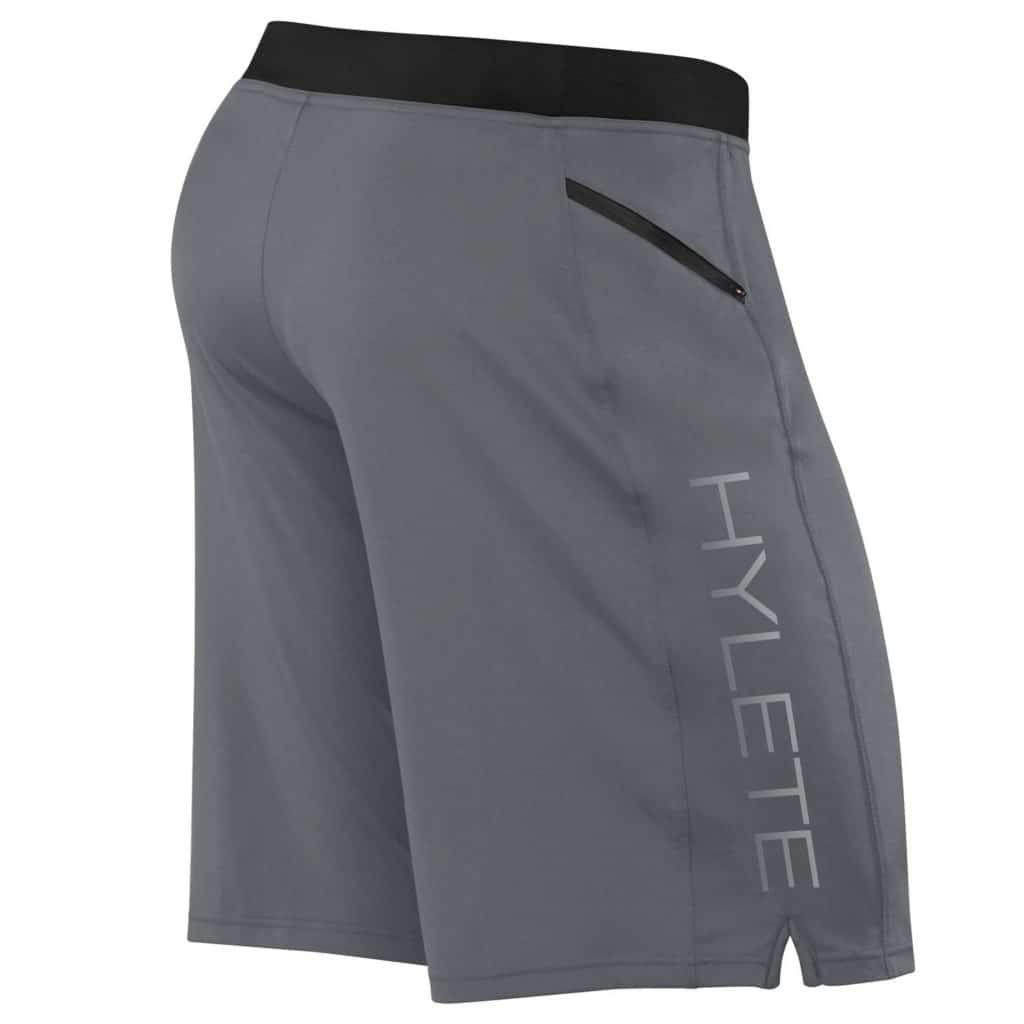 Back view of the Hylete Vertex II workout shorts for men - cool gray