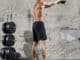 Kettlebell swing with the Hylete Vertex II men's workout shorts for the gym - black