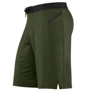 Front view of the Men's workout shorts from Hylete - Vertex II - Olive