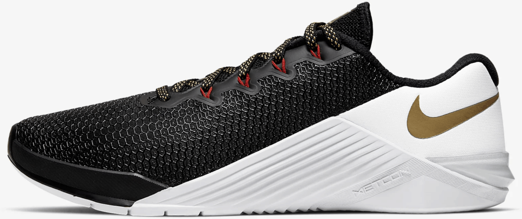 Nike Metcon 5 Women's Cross Training Shoe in Black/White/University Red/Metallic Gold