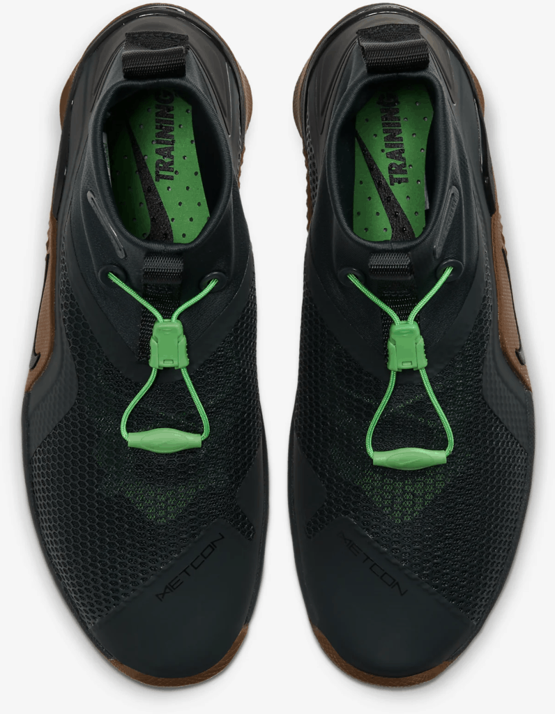 Top view of the Nike MetconSF shown here in Seaweed/Light British Tan/Green Spark/Black