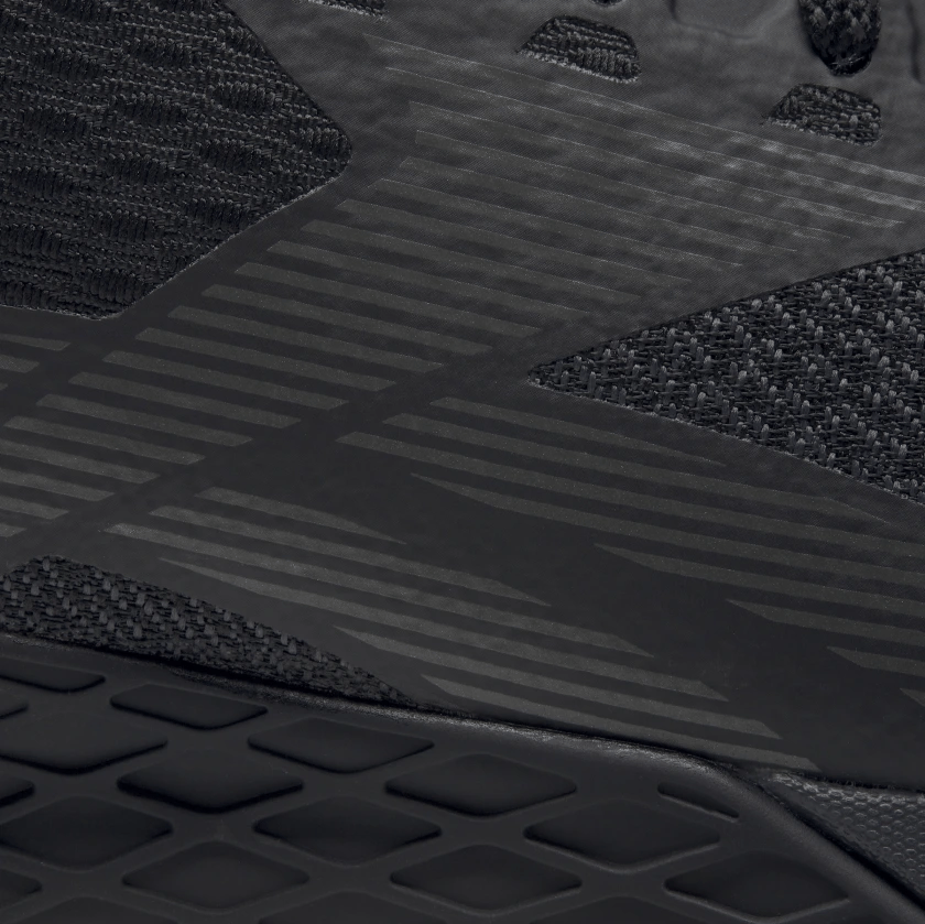 Jacquard upper closeup of the Reebok Nano 9 Beast Men's CrossFit Training Shoe with Jacquard Upper - Black / True Grey 8 / Toxic Yellow