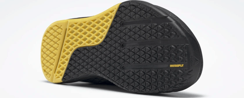 Outsole of the Reebok Nano 9 Beast Men's CrossFit Training Shoe with Jacquard Upper - Black / True Grey 8 / Toxic Yellow