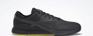 Side view of the Reebok Nano 9 Beast Men's CrossFit Training Shoe with Jacquard Upper - Black / True Grey 8 / Toxic Yellow