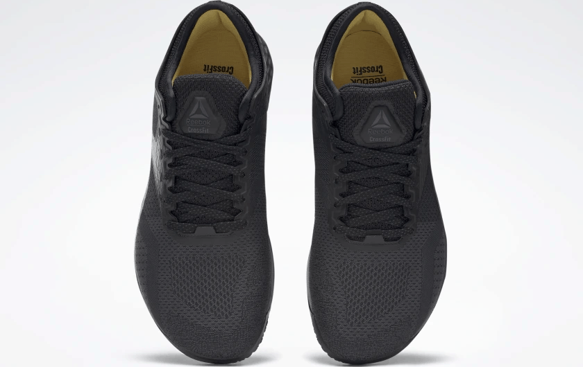 Top view of the Reebok Nano 9 Beast Men's CrossFit Training Shoe with Jacquard Upper - Black / True Grey 8 / Toxic Yellow