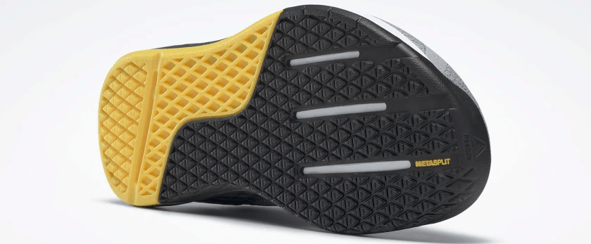 outsole of the Reebok Nano 9 Beast Men's CrossFit Training Shoe with Jacquard Upper - Cold Grey 4 / Cold Grey 7 / Toxic Yellow