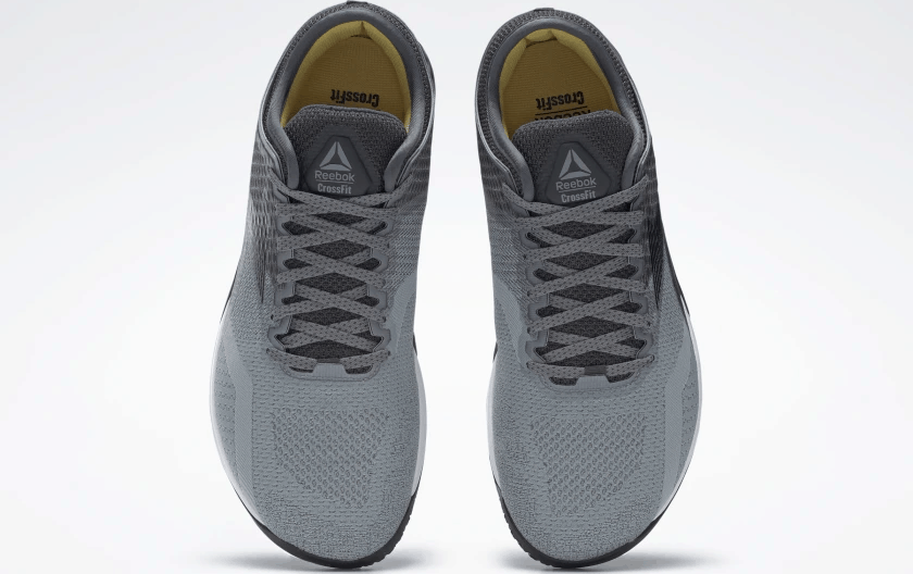 Top view of the Reebok Nano 9 Beast Men's CrossFit Training Shoe with Jacquard Upper - Cold Grey 4 / Cold Grey 7 / Toxic Yellow