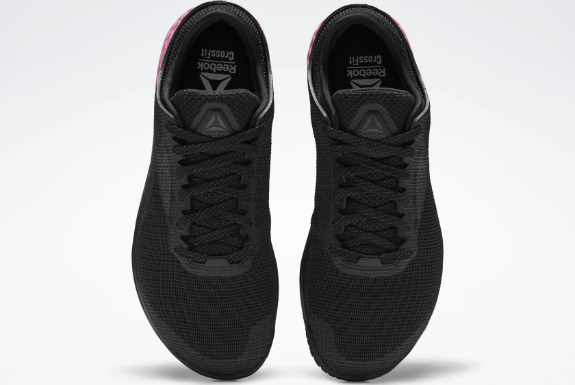 Top view of the Reebok Nano 9 Men's CrossFit Training Shoe in BLACK / COLD GREY 7 / POSH PINK