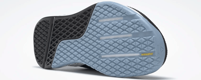 Outsole of the Reebok Nano 9 Women's Training Shoe for CrossFit in Black/Fluid Blue/Lemon Glow