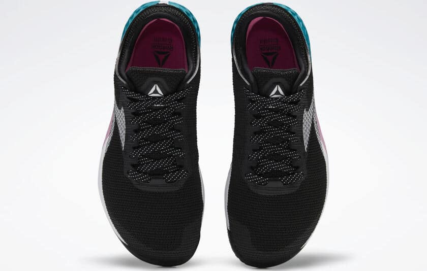 Top view of the Reebok Nano 9 Women's CrossFit Training Shoe in BLACK / SEAPORT TEAL / POSH PINK