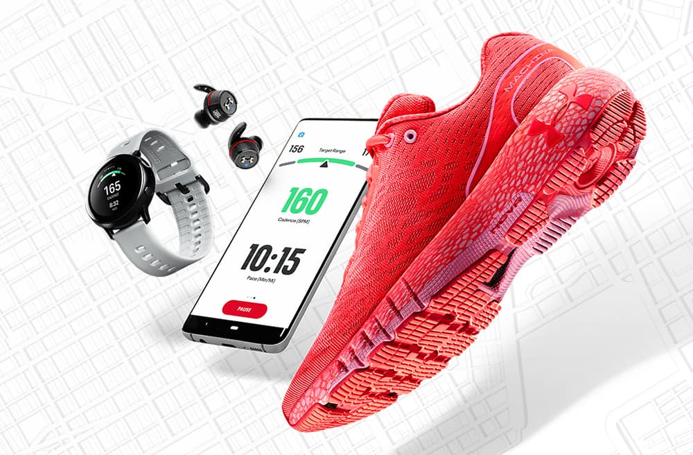 Shoe, watch, phone with the UA HOVR Machina Running Shoe