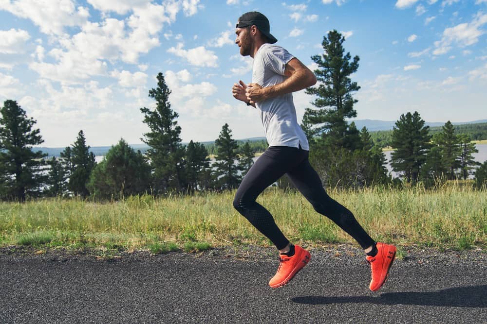 UA HOVR shoes being used for running on the road