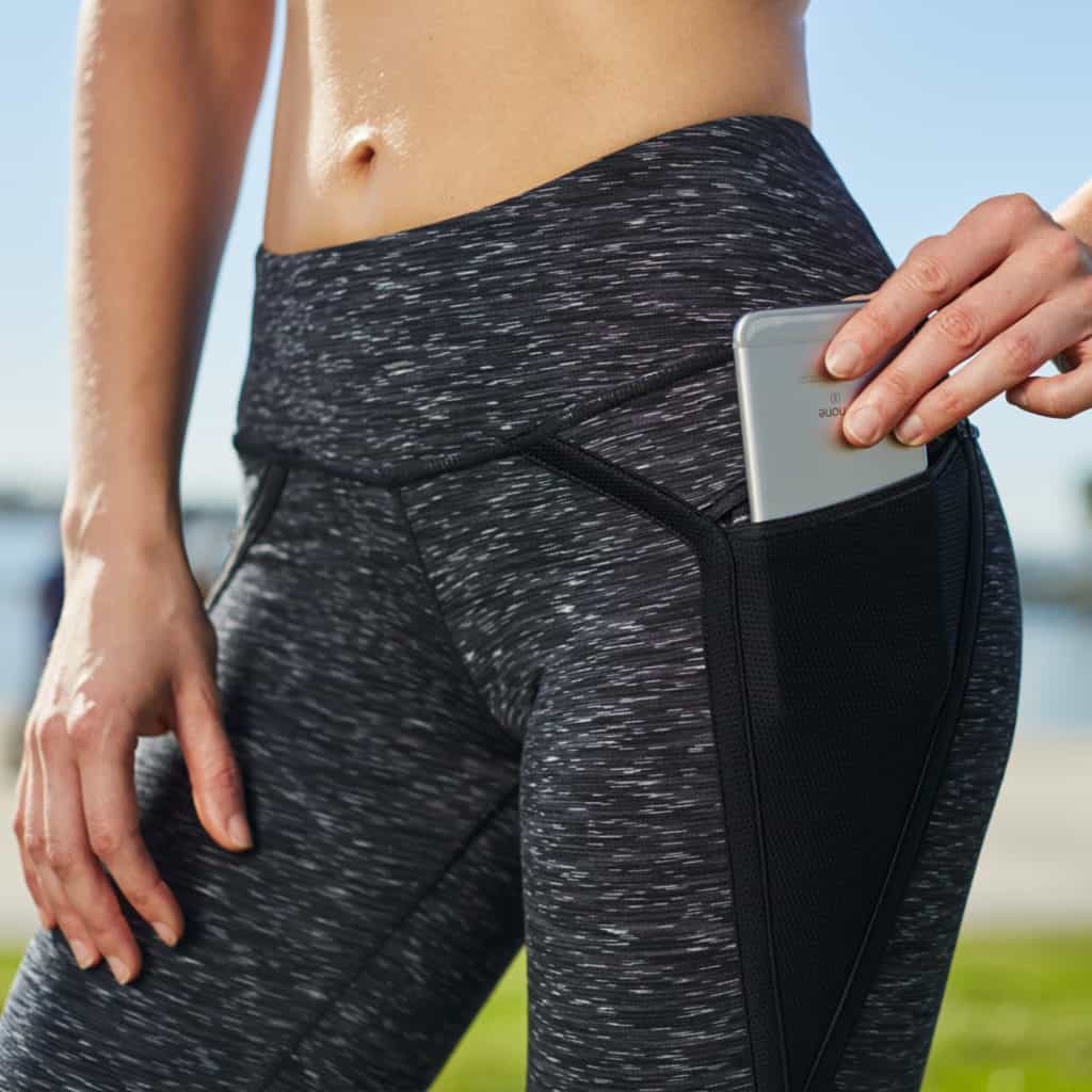 Pockets of the Nimbus Capri Tights from Hylete - Great for CrossFit - Heather Black/Black