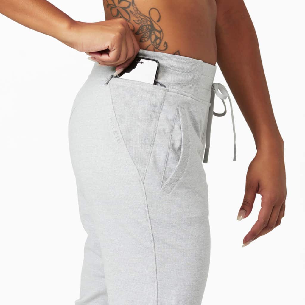 Zipper pocket of the Hylete Nova Jogger Sweatpants for Women - Heather Gray