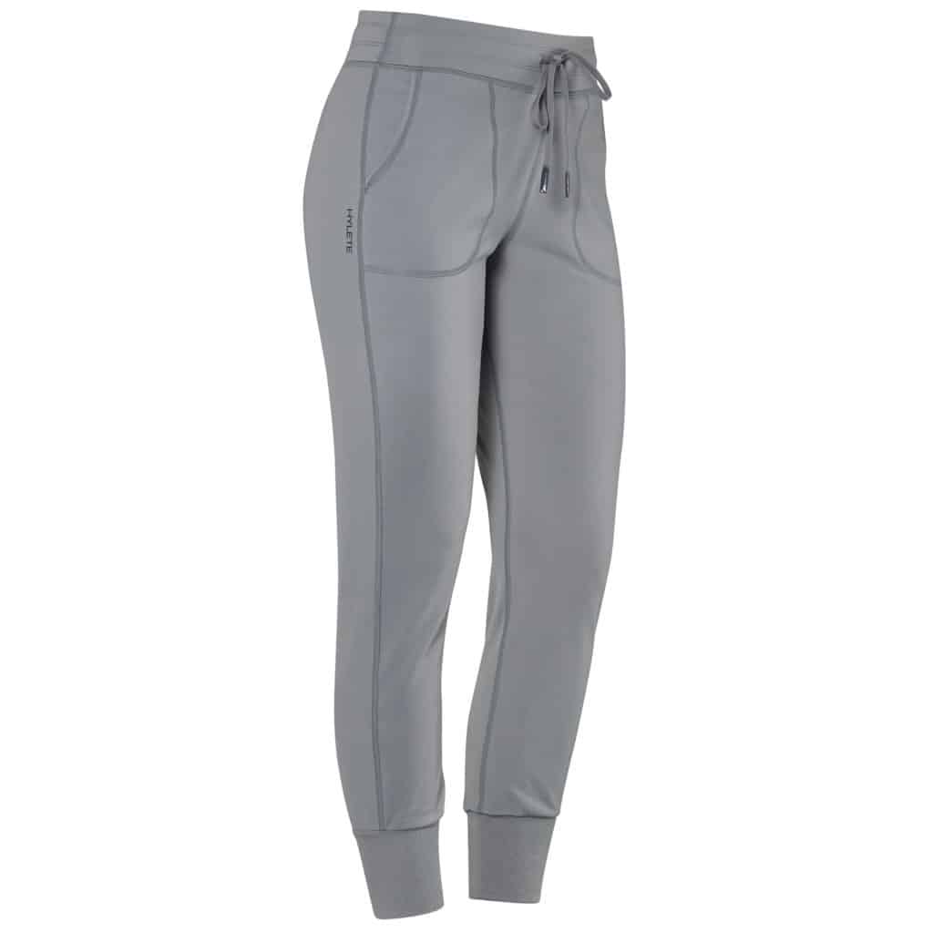 Front view of Hylete Urban Jogger Workout Sweatpants for Women in Cool Gray