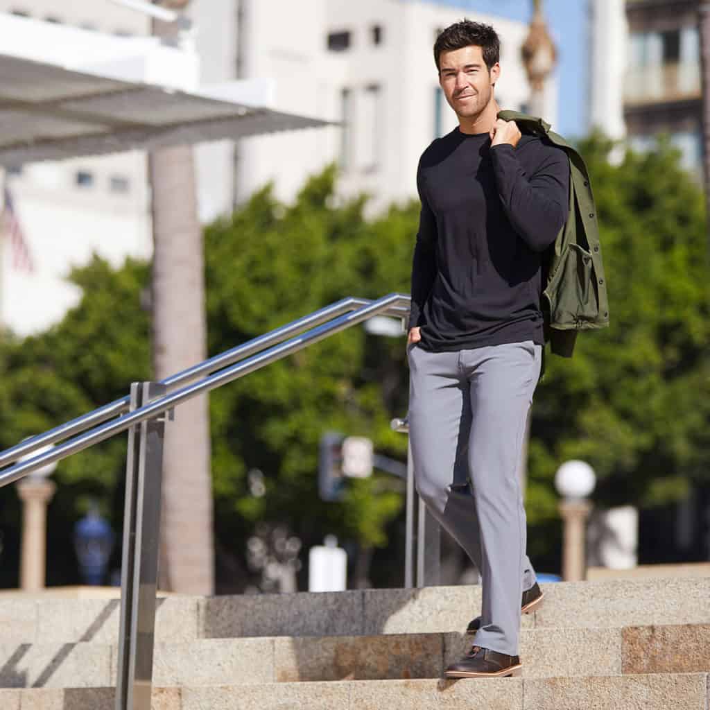 Casual wear of the Modus Walk Pant from Hylete in Cool Gray