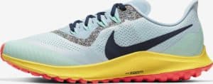 Side view of the Nike Air Zoom Pegasus 36 Trail Running Shoe in Aura/Light Armory Blue/Mint Foam/Blackened Blue