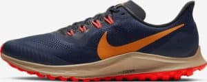 Side view of the Nike Air Zoom Pegasus 36 Trail - Obsidian-Black-Laser Crimson-Magma Orange