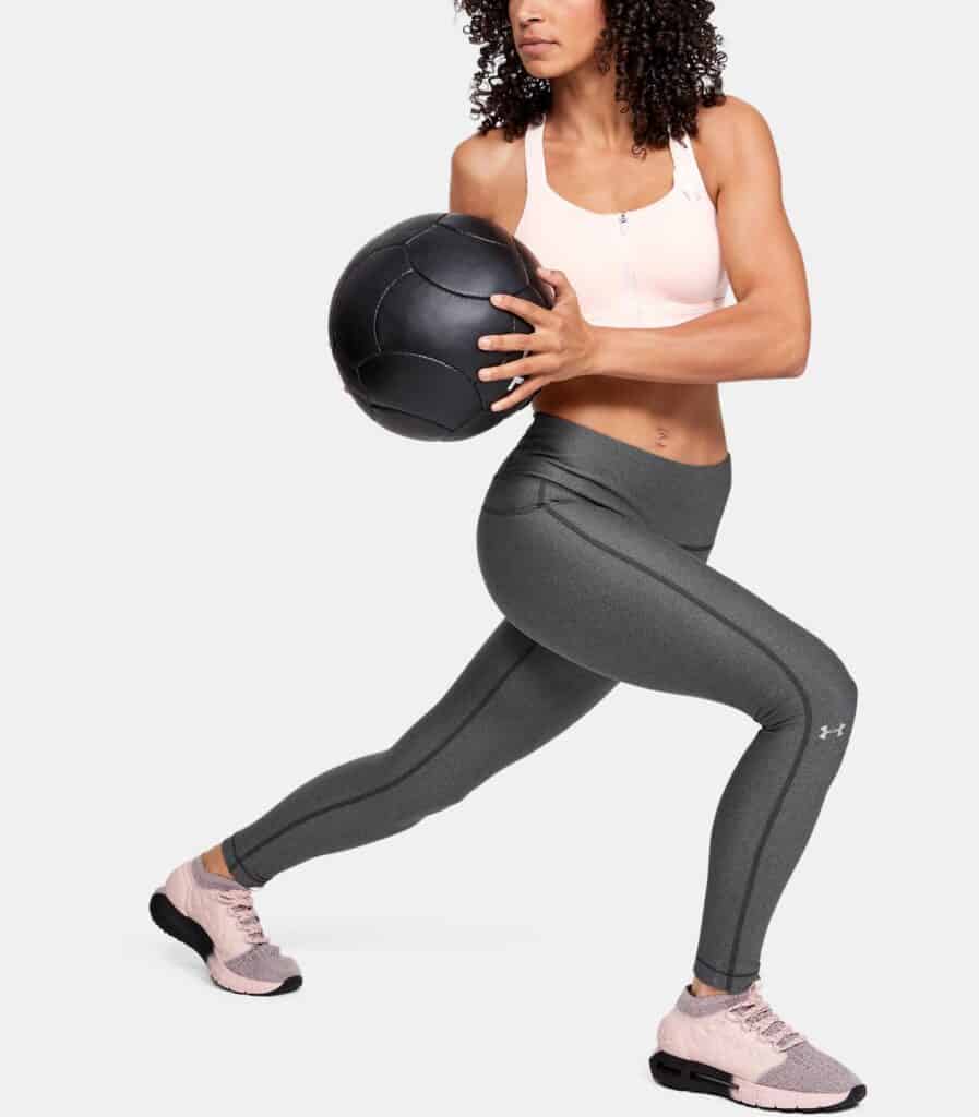 Women's HeatGear Armour Hi-Rise Leggings - Charcoal Light Heather - with Med Ball