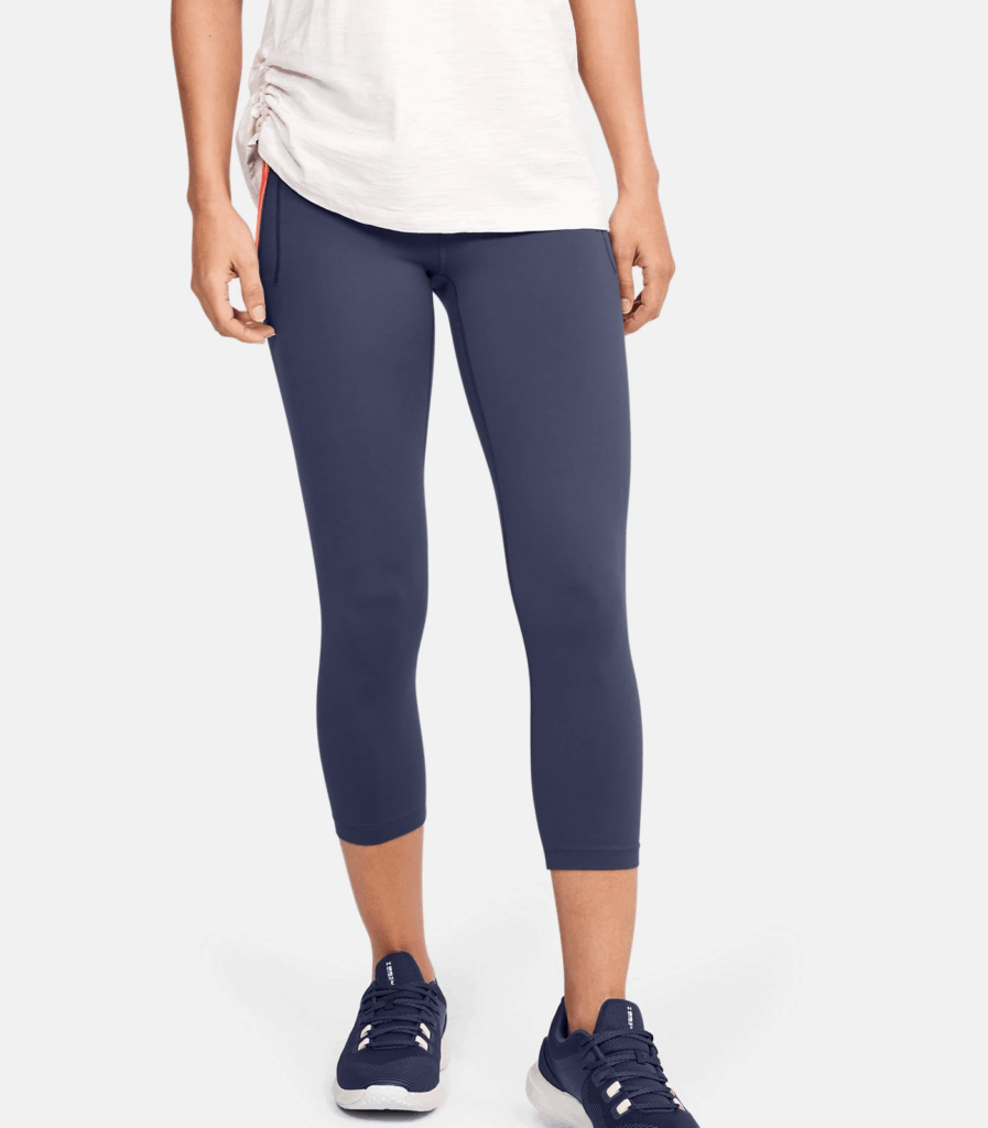 Women's UA Meridian Crop in Blue Ink with baggy shirt