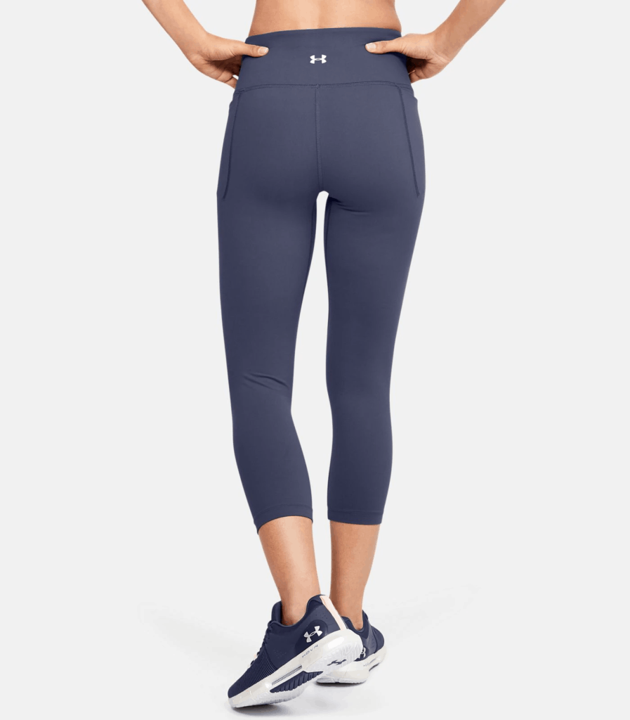 Women's UA Meridian Crop in Blue Ink hands on hips