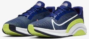 Nike ZoomX SuperRep Surge Deep ROyal Blue Cyber Bright Mango Whhite quarter view pair left