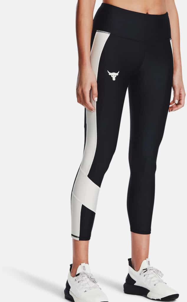 Under Armour Women's Project Rock 7-8 Leggings close up-crop