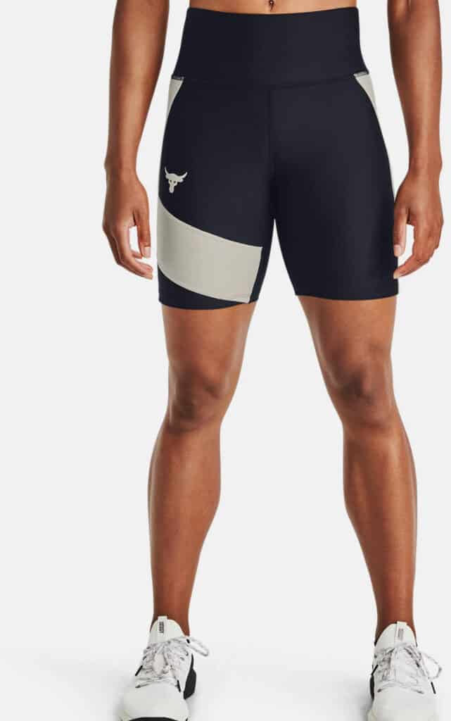 Under Armour Women's Project Rock HeatGear Bike Shorts half view-crop