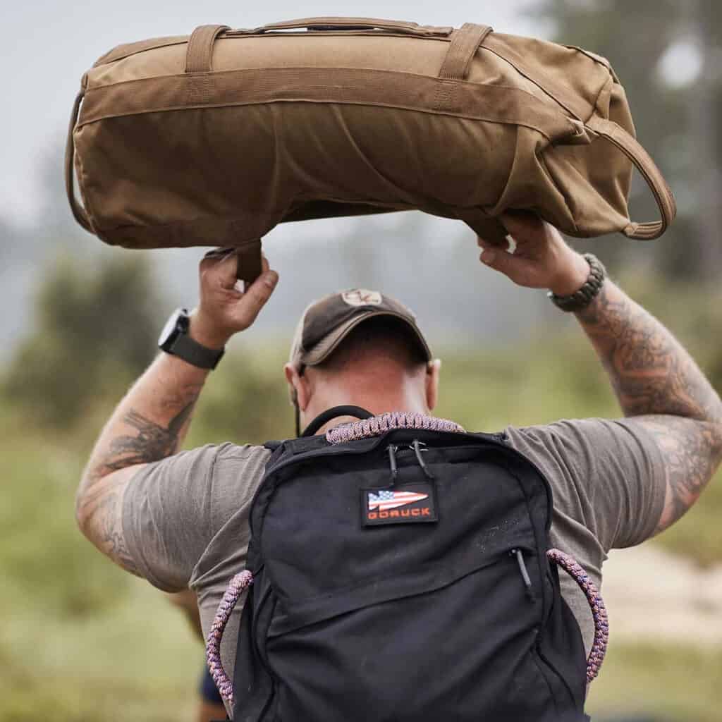 GORUCK Sandbags 60 lb coyote on back