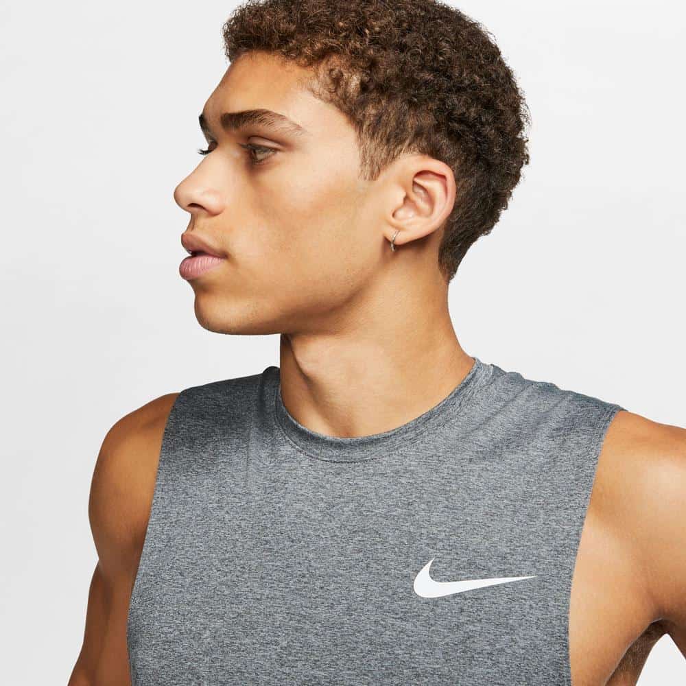 Nike Mens Pro Sleeveless Top Gray Particle Gray close up nike logo