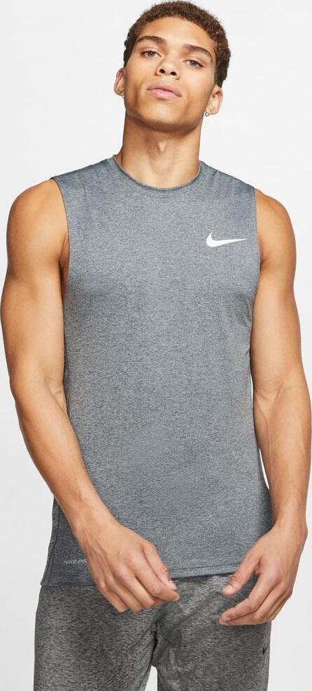 Nike Mens Pro Sleeveless Top Gray Particle Gray front view worn