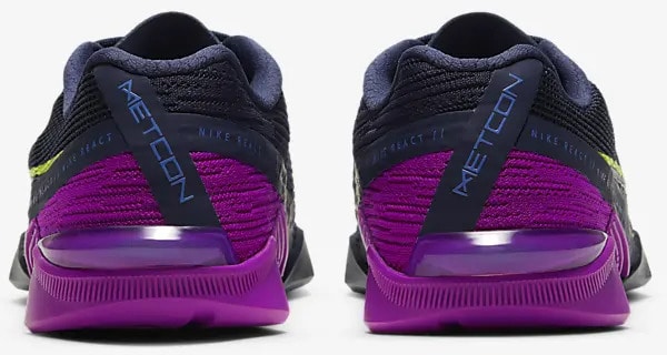 Nike React Metcon Turbo Womens Training Shoe Blackened Blue Red Plum Sapphire Cyber back view pair