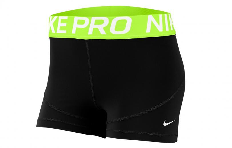 Nike Women’s Pro Training Shorts Black Volt White Front