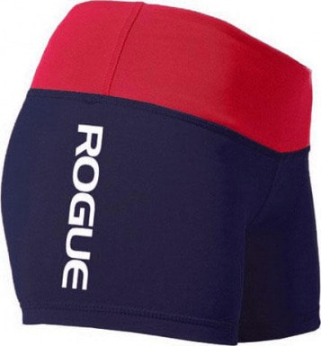 WOD Gear Clothing Wide Band Booty Shorts blue and red quarter view