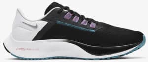 Nike Air Zoom Pegasus 38 Black-White-Chlorine Blue-Metallic Silver right side view