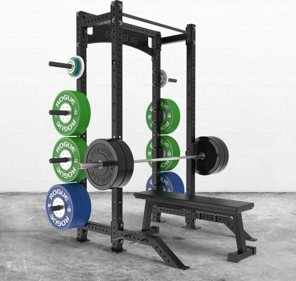 Rogue Monster Lite Half Rack with a weight bench