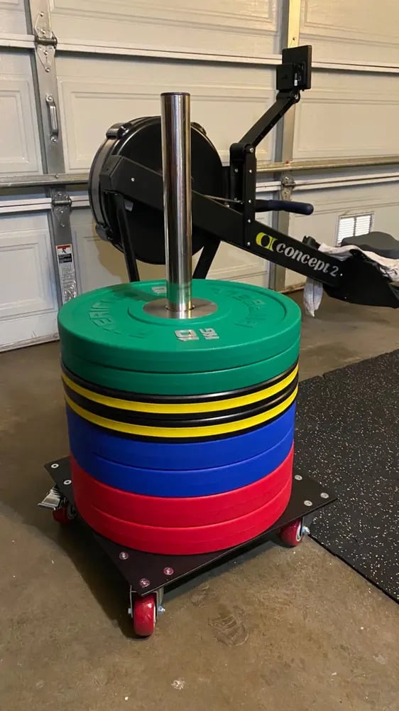 American Barbell Upright Rolling Bumper Storage close up