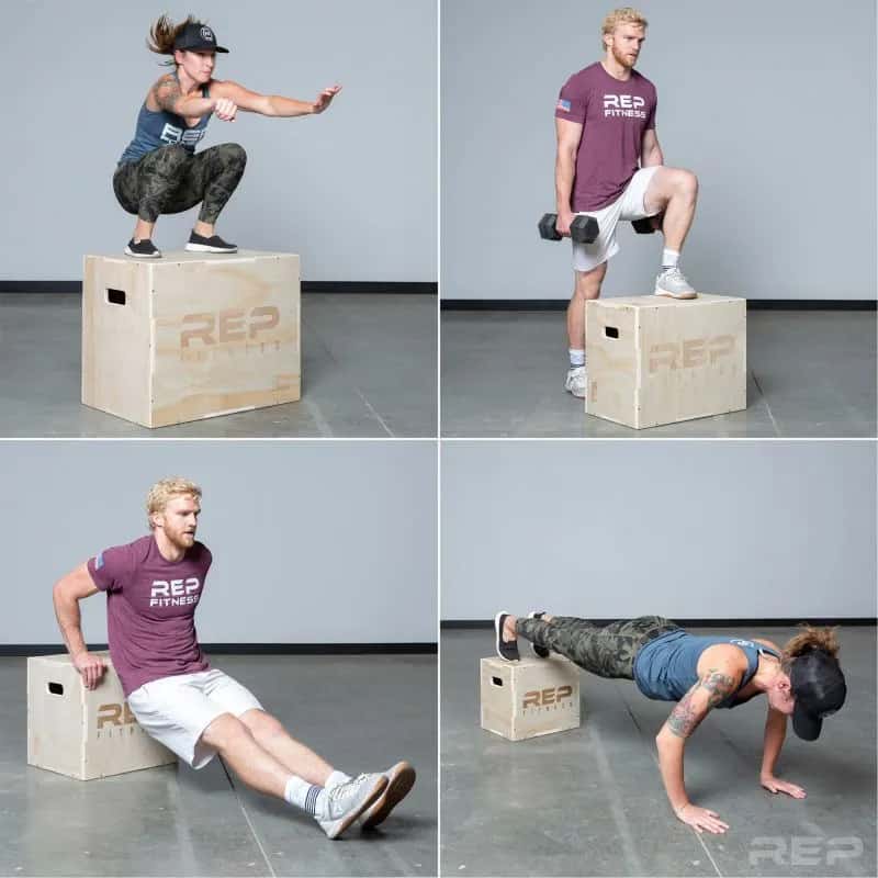 Rep Fitness 3-in-1 Wood Plyo Boxes different exercises