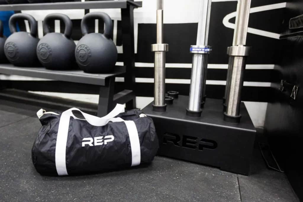 Rep Fitness REP Duffel Bag in the gym