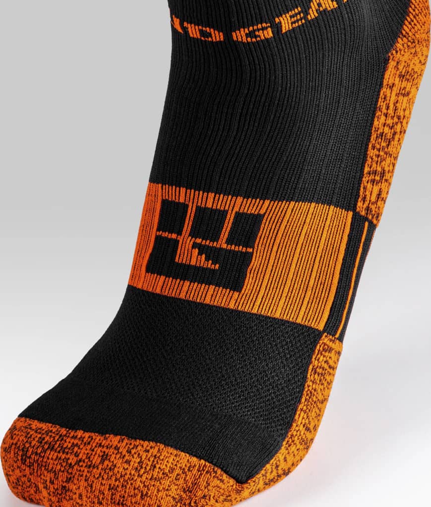 MudGear Tall Compression Socks Black Orange close up