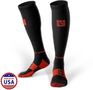 MudGear Tall Compression Socks Black Orange pair full