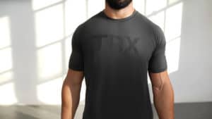 TRX Men’s Charcoal Performance Tee worn full front