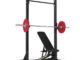 American Barbell Pull-Up Squat Stand with a bench chair