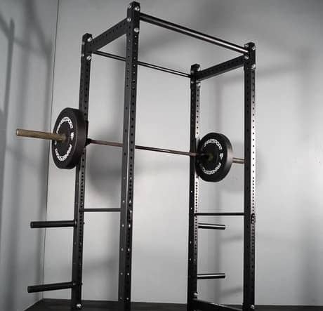 Fringe Sport Floor-Mounted Power Cage with barbell