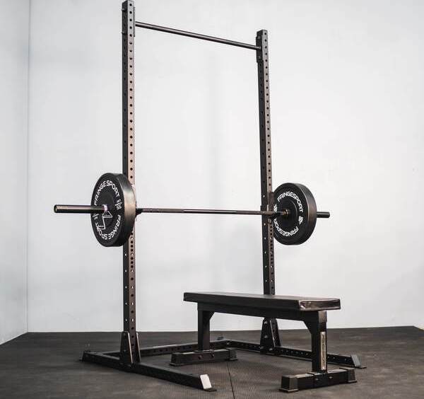Fringe Sport Squat Rack with Pullup Bar with a bench