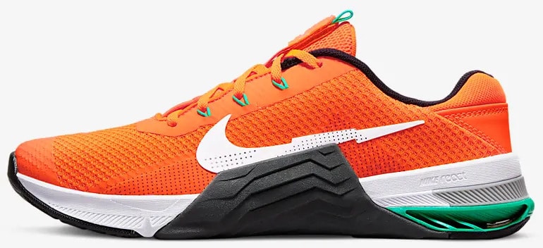 Nike Metcon 7 Total Orange Dark Smoke Grey Clear Emerald White left side